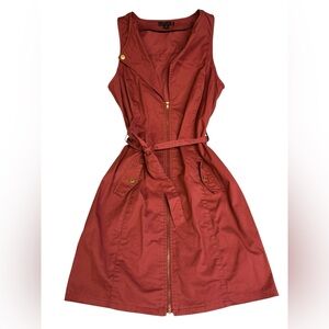 Guess Sleeveless Moto Burnt Orange Waist Tie Collared Mini Dress